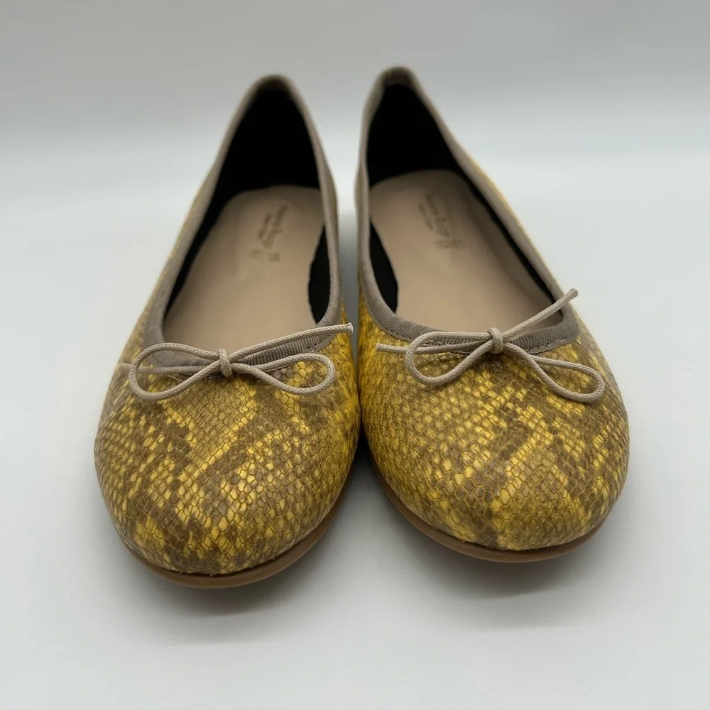 Helene Rouge Made in Spain Snake Embossed Leather Ballet Flats Yellow EU 38 NWT